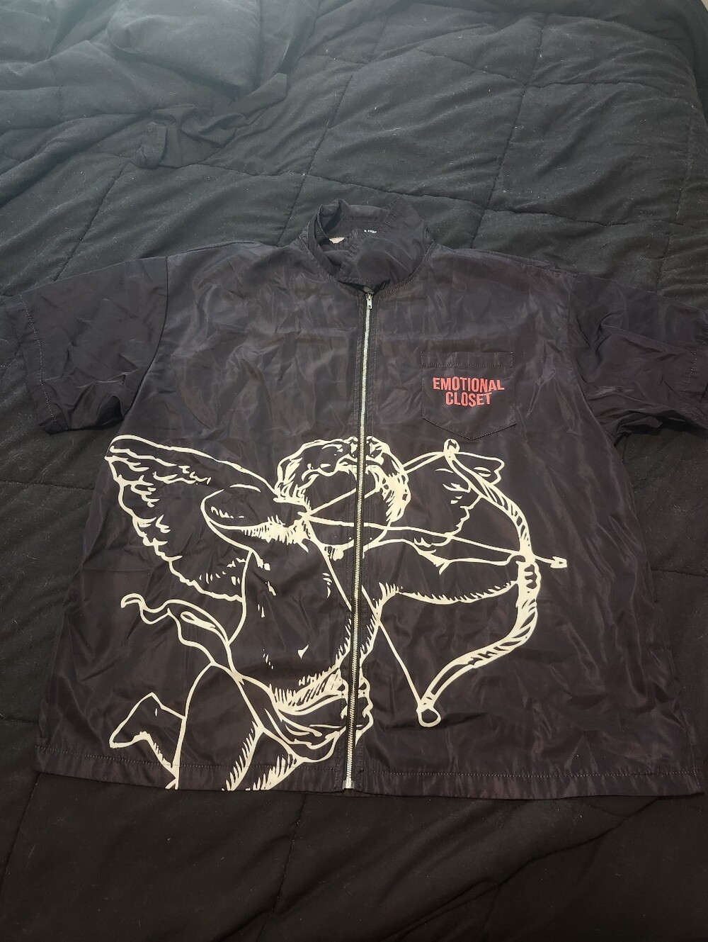 Mixed Emotion Black and Red Cupid Design Zip-up Graphic Tee Size 2XL